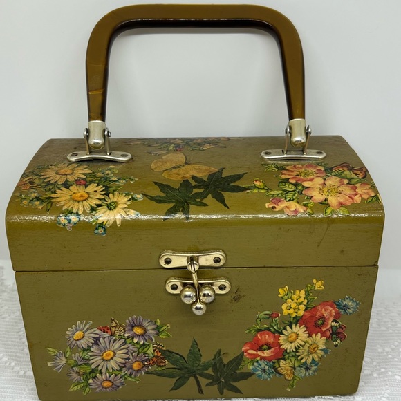 Handbags - 1960s vintage wood box purse